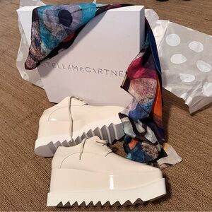 Stella McCartney Elyse Shiny White Patent Lace-Up Platform Shoes